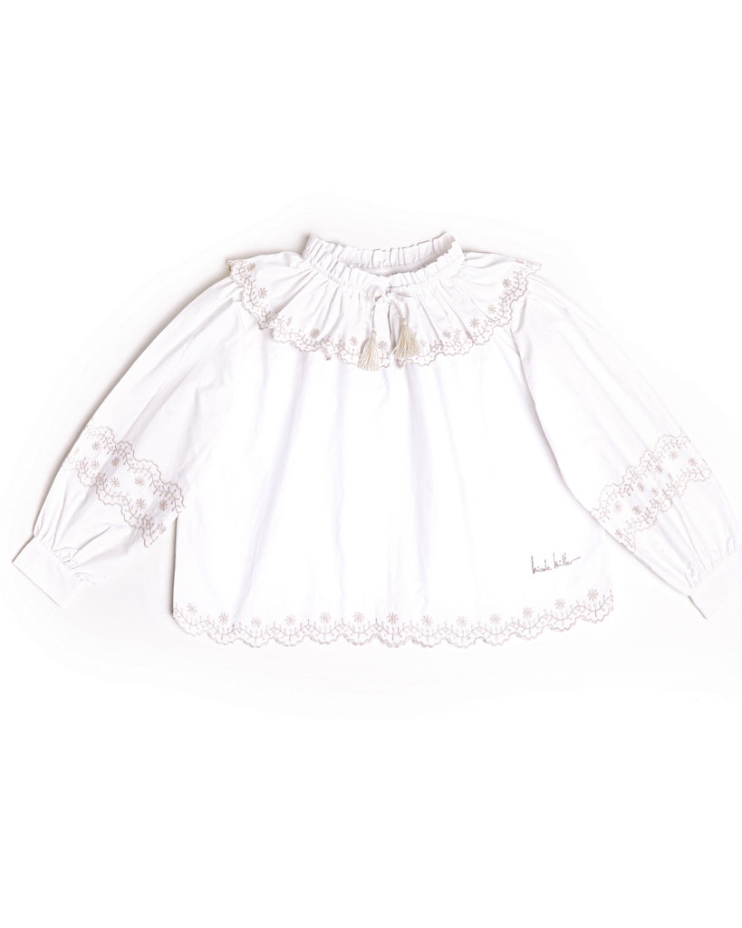 NICOLE MILLER FW24 Embroidered Blouse with Front Ruffle