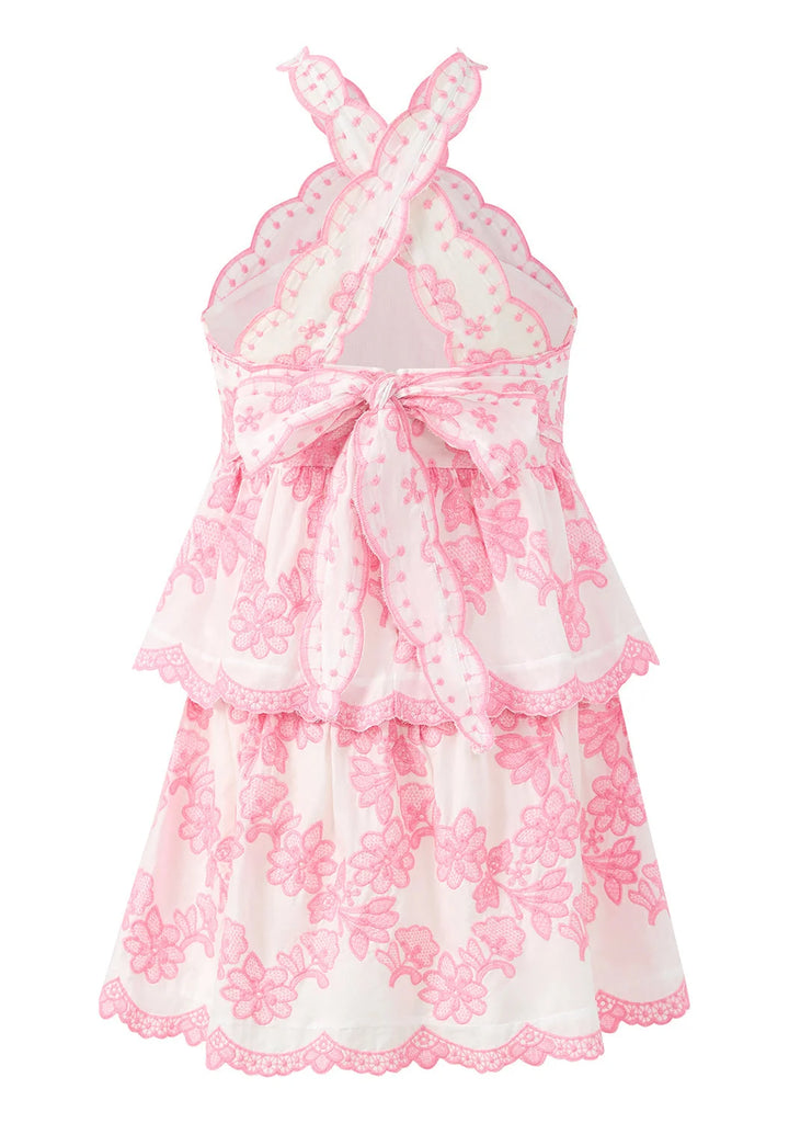 MARLO KIDS Josie Embroidered Halter Neck Mini Dres