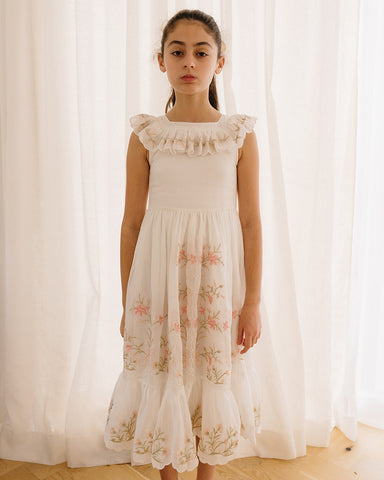 PETITE AMALIE "Soleil" Elbow Sleeve Scallop Posie Print Voile Dress
