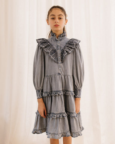 PETITE AMALIE "A Cinderella Story" Velvet Dress with Organza Collar in Black
