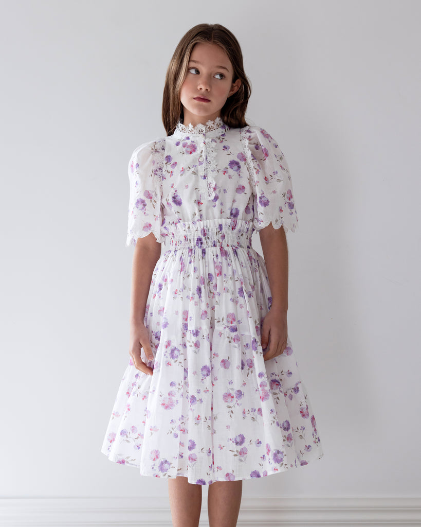 PETITE AMALIE "La Fleur" Lilac Floral Shirred Waist Dress