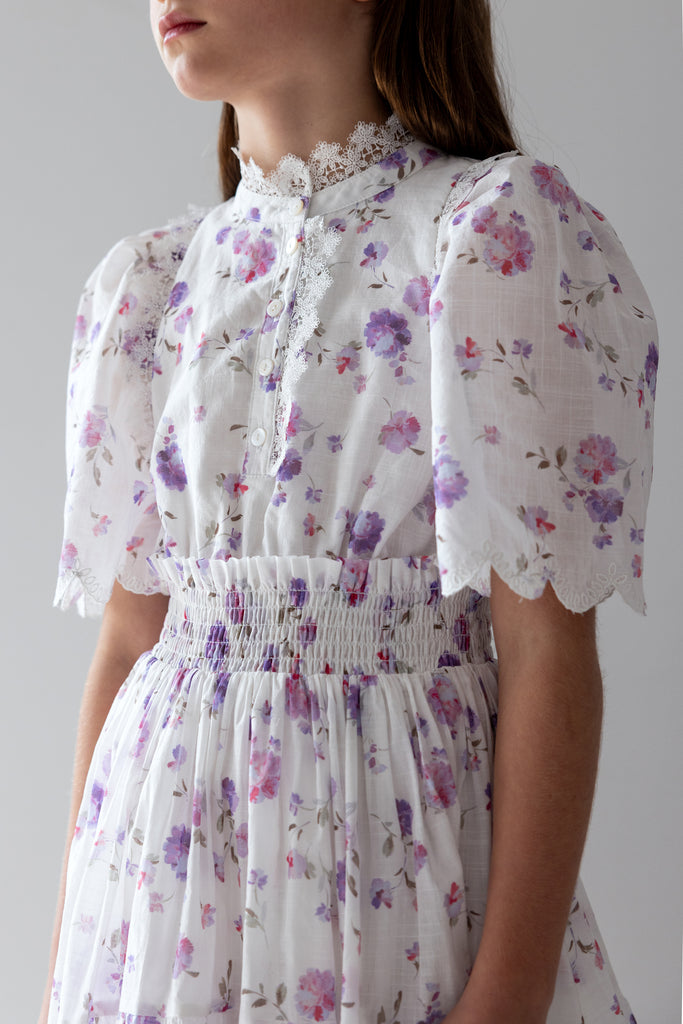 PETITE AMALIE "La Fleur" Lilac Floral Shirred Waist Dress