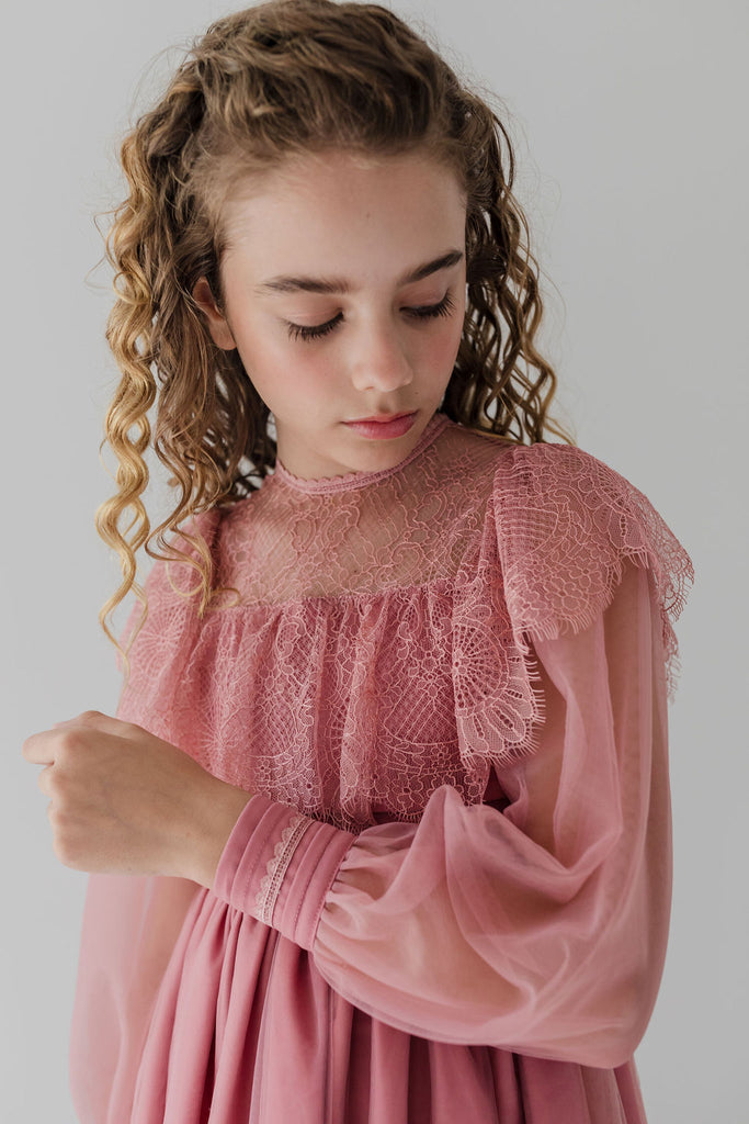 PETITE AMALIE "Fantasque" Square Lace Yoke Tulle Dress