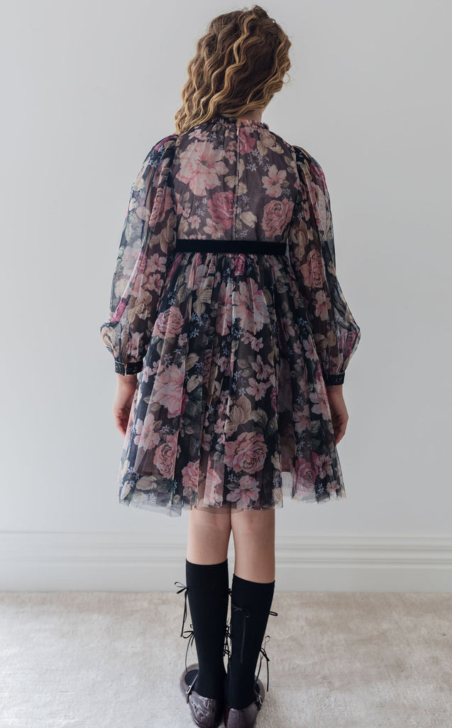 PETITE AMALIE "Fantasque" Romantic Floral Printed Tulle Dress