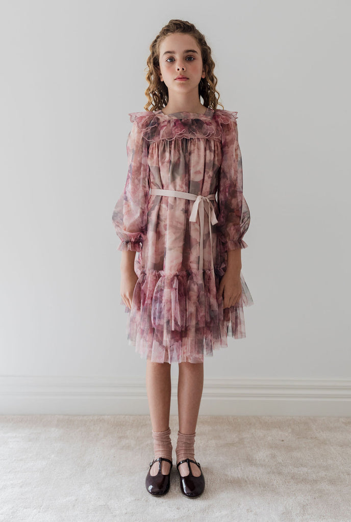 PETITE AMALIE "Fantasque"  Photo Rose Printed Tulle Dress