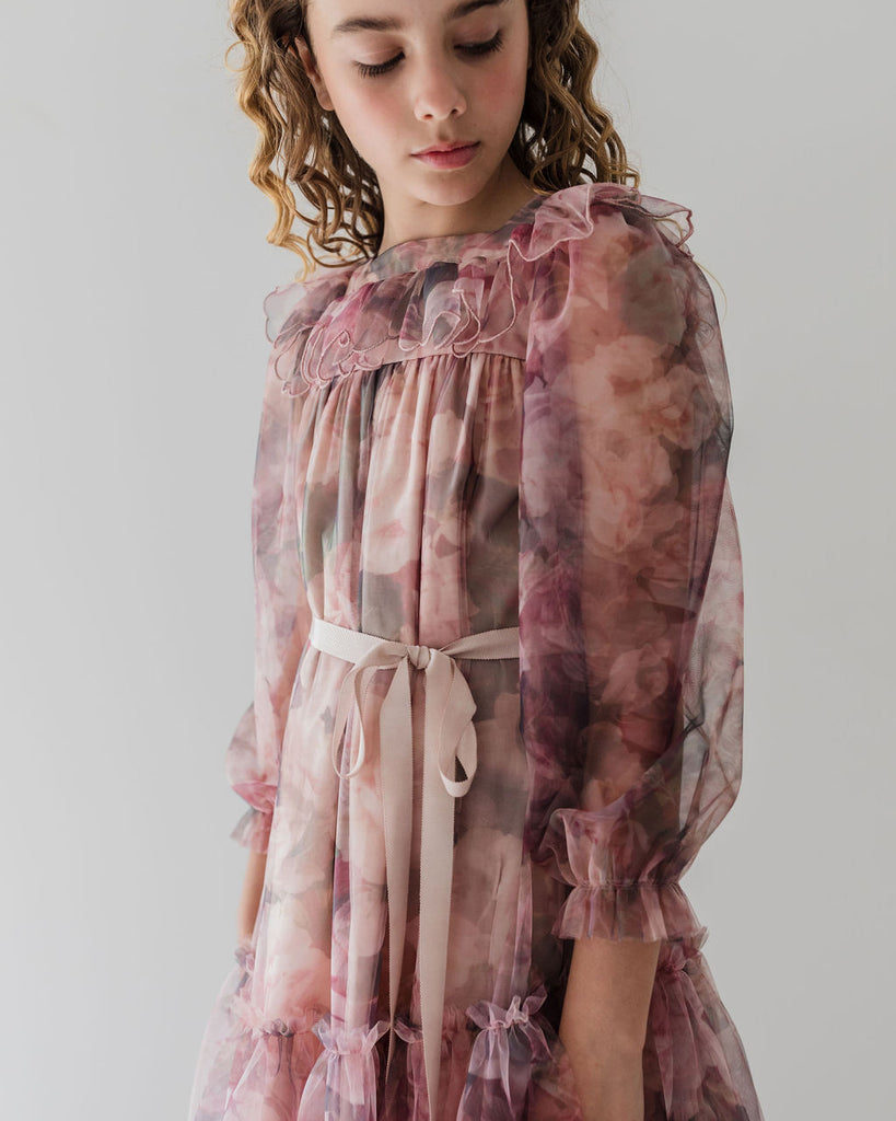 PETITE AMALIE "Fantasque"  Photo Rose Printed Tulle Dress