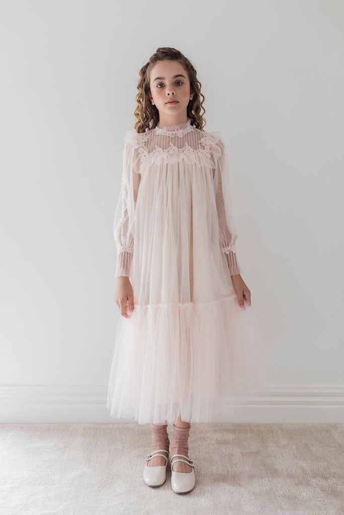 PETITE AMALIE "Fantasque"  Pintuck Lace Yoke Dress