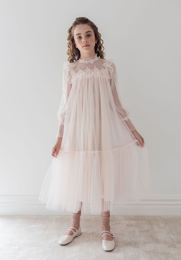 PETITE AMALIE "Fantasque"  Pintuck Lace Yoke Dress
