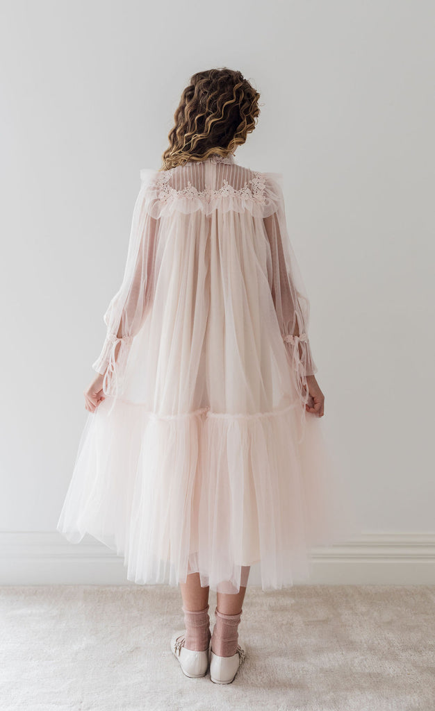 PETITE AMALIE "Fantasque"  Pintuck Lace Yoke Dress