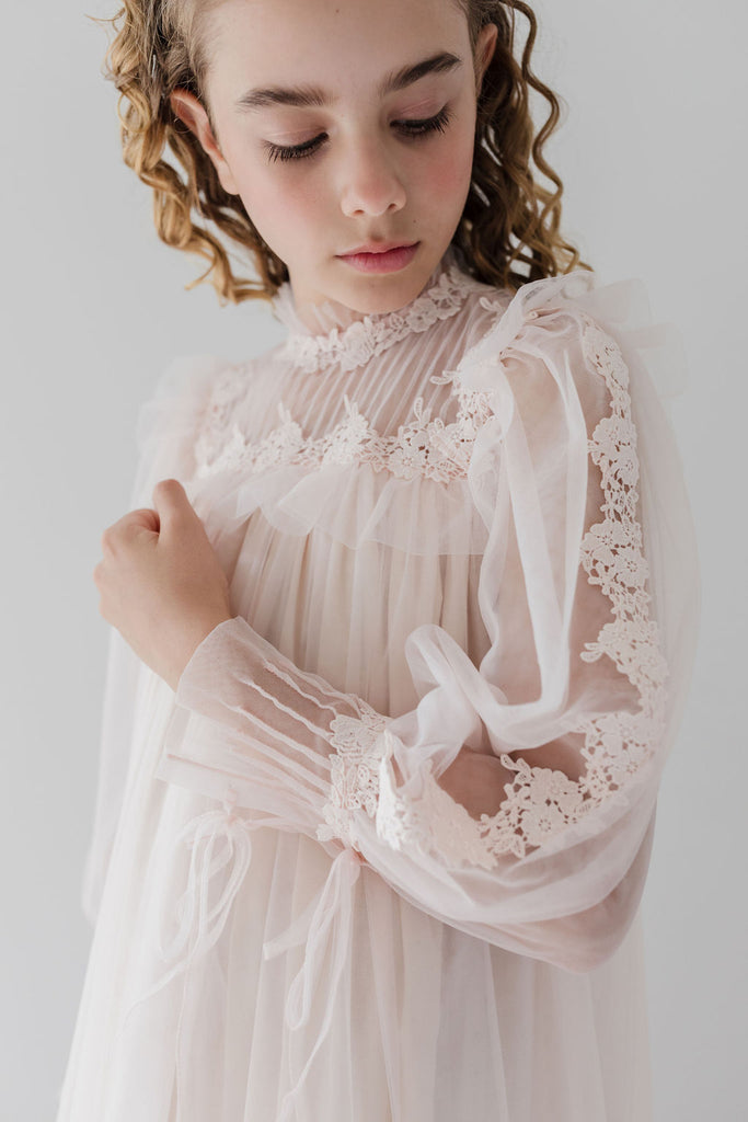 PETITE AMALIE "Fantasque"  Pintuck Lace Yoke Dress
