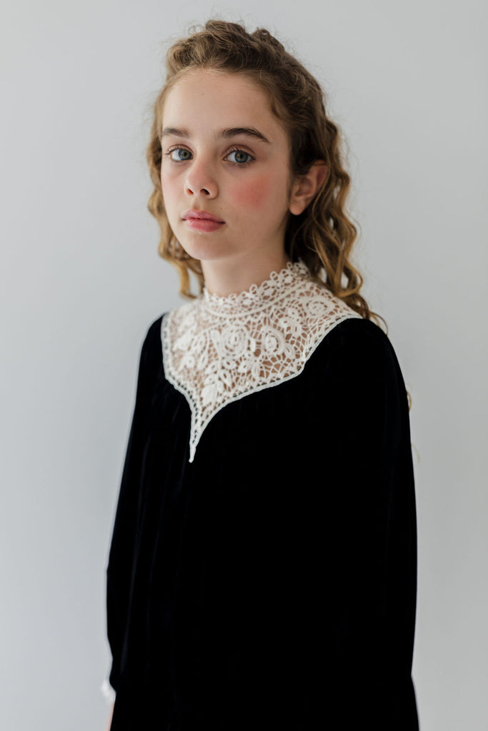 PETITE AMALIE "Fantasque"  Lace Yoke Velvet Dress