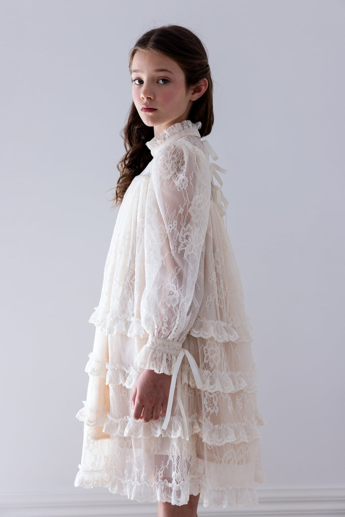 PETITE AMALIE FALL 2026 Allover Lace Ruffle Dress