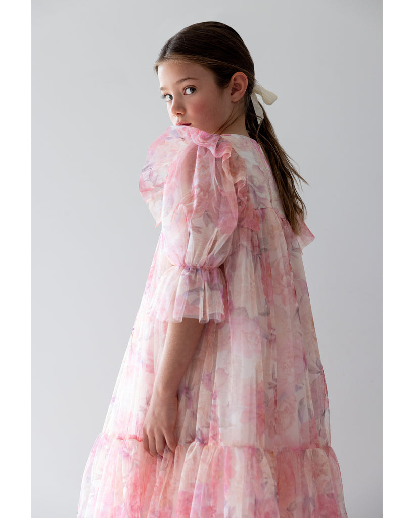 PETITE AMALIE "La Fleur" Dahlia Print Tulle Dress