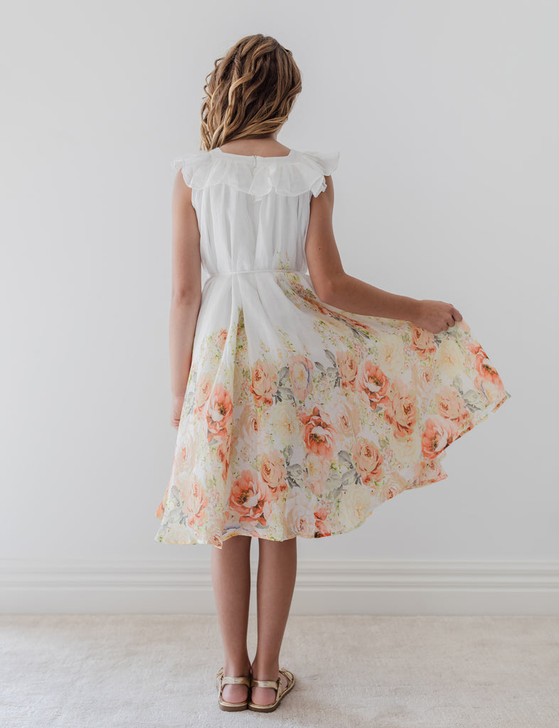 PETITE AMALIE "La Fleur" Lemon Floral Border Print Linen Dress