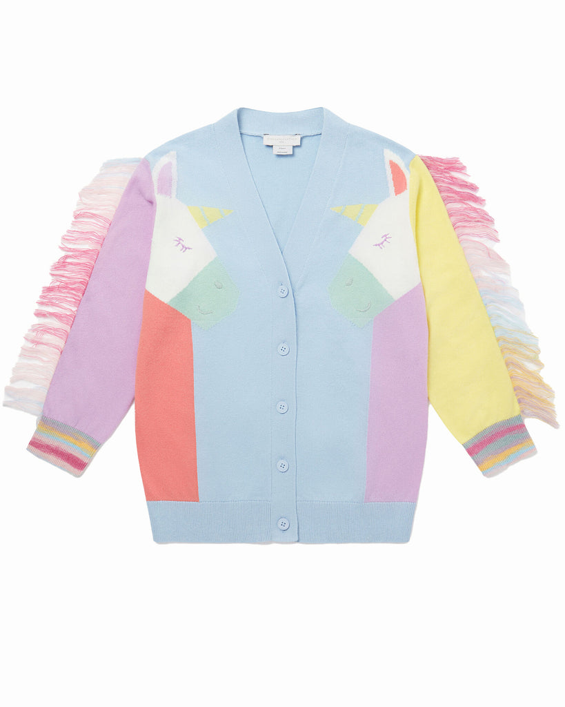 STELLA MCCARTNEY KIDS Girl Cardigan with Double Unicorn Intrasia and Fringes