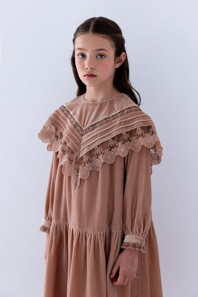 PETITE AMALIE FALL 2026 Lace Collar Velvet Smock Dress