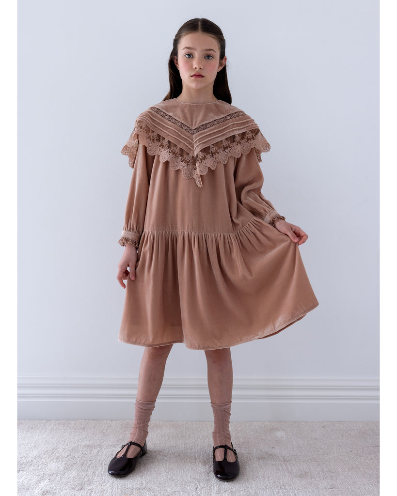 PETITE AMALIE FALL 2026 Lace Collar Velvet Smock Dress