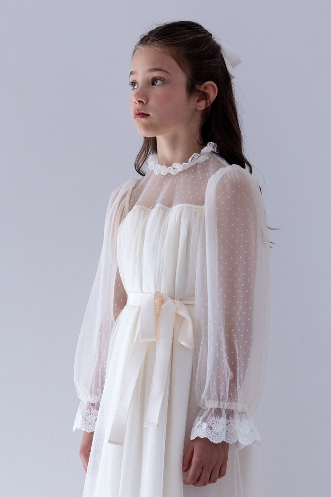 PETITE AMALIE FALL 2026 Mesh Lace Ruffle Spot Tulle Gown Dress