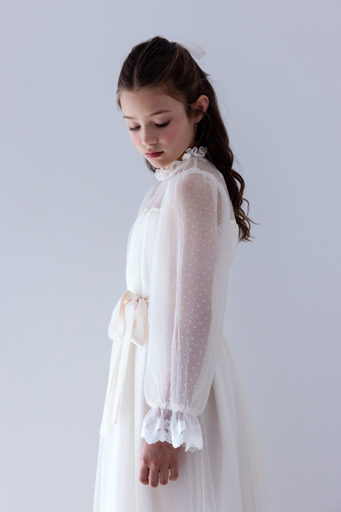 PETITE AMALIE FALL 2026 Mesh Lace Ruffle Spot Tulle Gown Dress