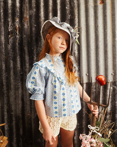FISH & KIDS AW23 Knit Camel Dress with Embroidered Flowers and Buttons
