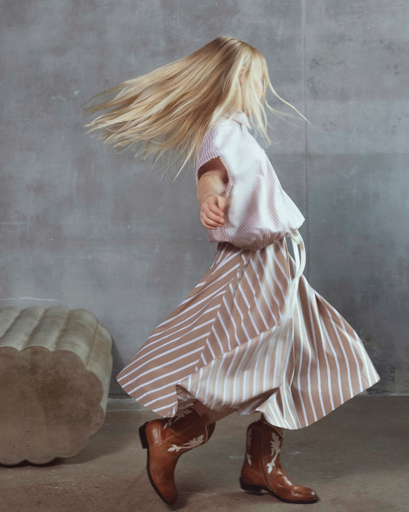 UNLABEL SS26 Luna Skirt in Cacao Stripes