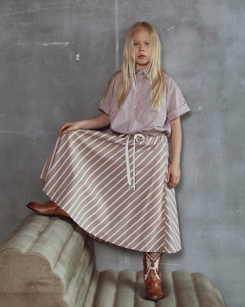 UNLABEL SS26 Luna Skirt in Cacao Stripes