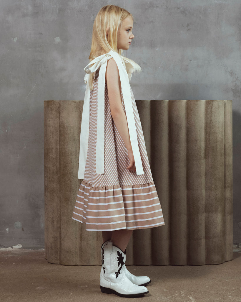 UNLABEL SS26 Belle Dress in Cacao Stripes