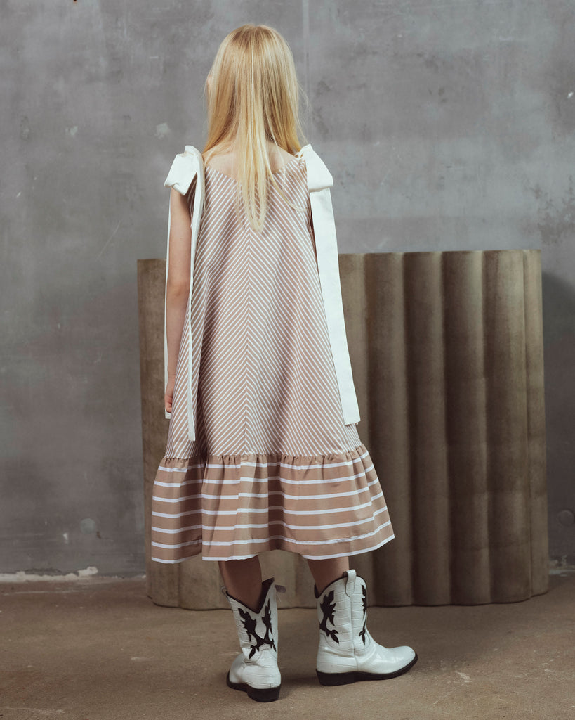 UNLABEL SS26 Belle Dress in Cacao Stripes
