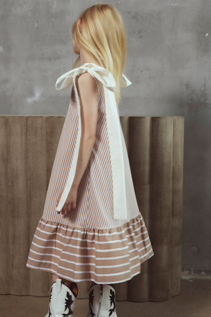 UNLABEL SS26 Belle Dress in Cacao Stripes
