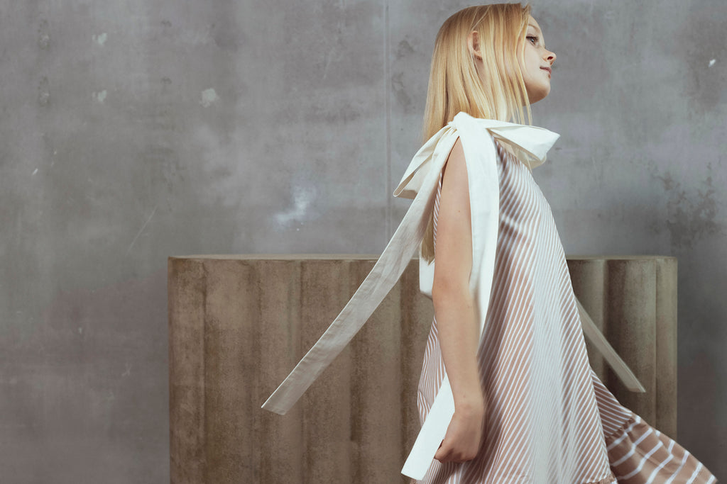 UNLABEL SS26 Belle Dress in Cacao Stripes