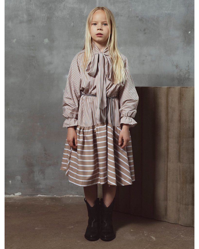 UNLABEL SS26 Erin Dress in Cacao Stripes