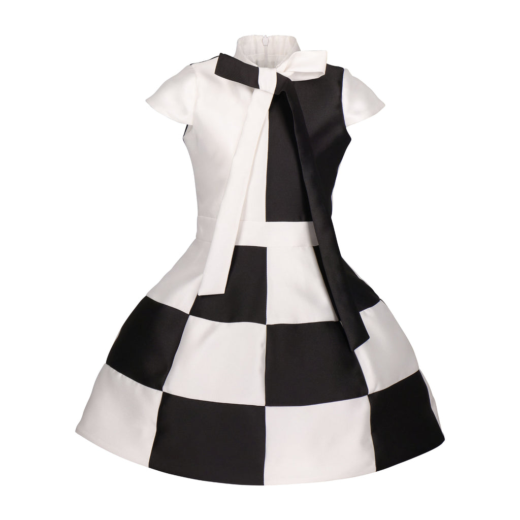 NIKOLIA "Bubble Journey" Chess Dress in Black and White