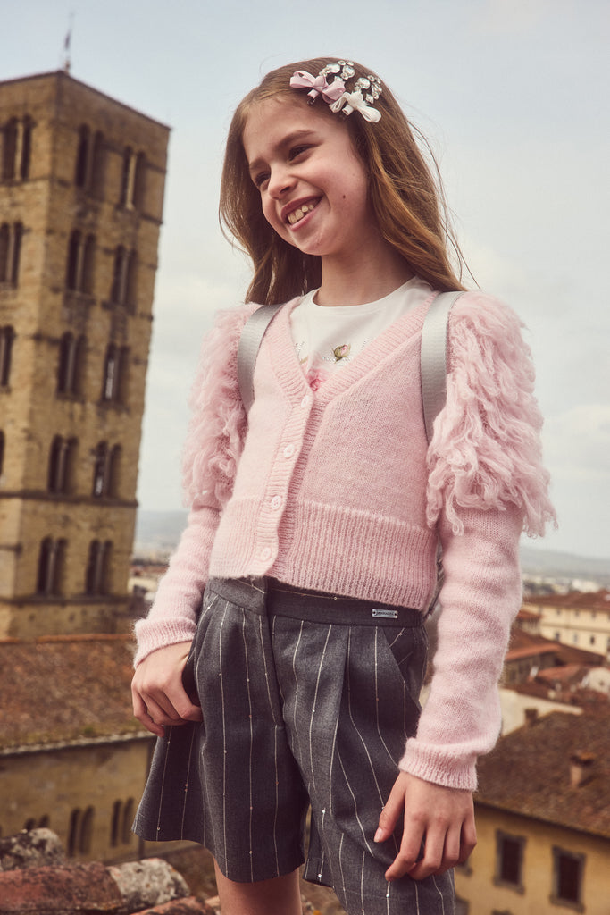 MONNALISA FALL 2026 Fringe Pink Cardigan