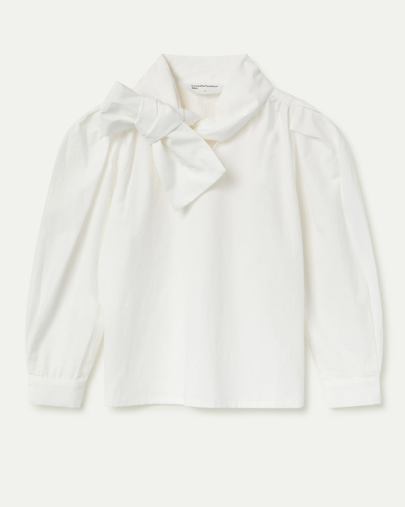 COMPANIA FANTASTICA Cotton Bow Blouse Top in White