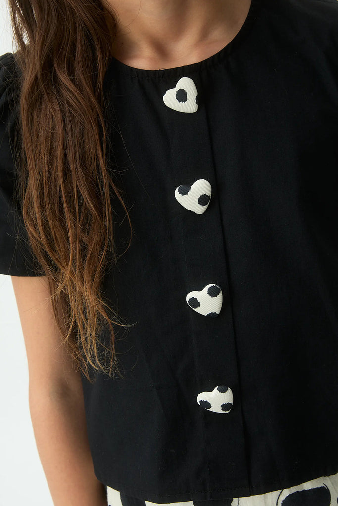 COMPANIA FANTASTICA SS26 Short Sleeved Top with Heart Buttons