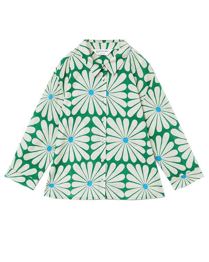 COMPANIA FANTASTICA SS26 Olive Flower Print Long Sleeve Shirt Top