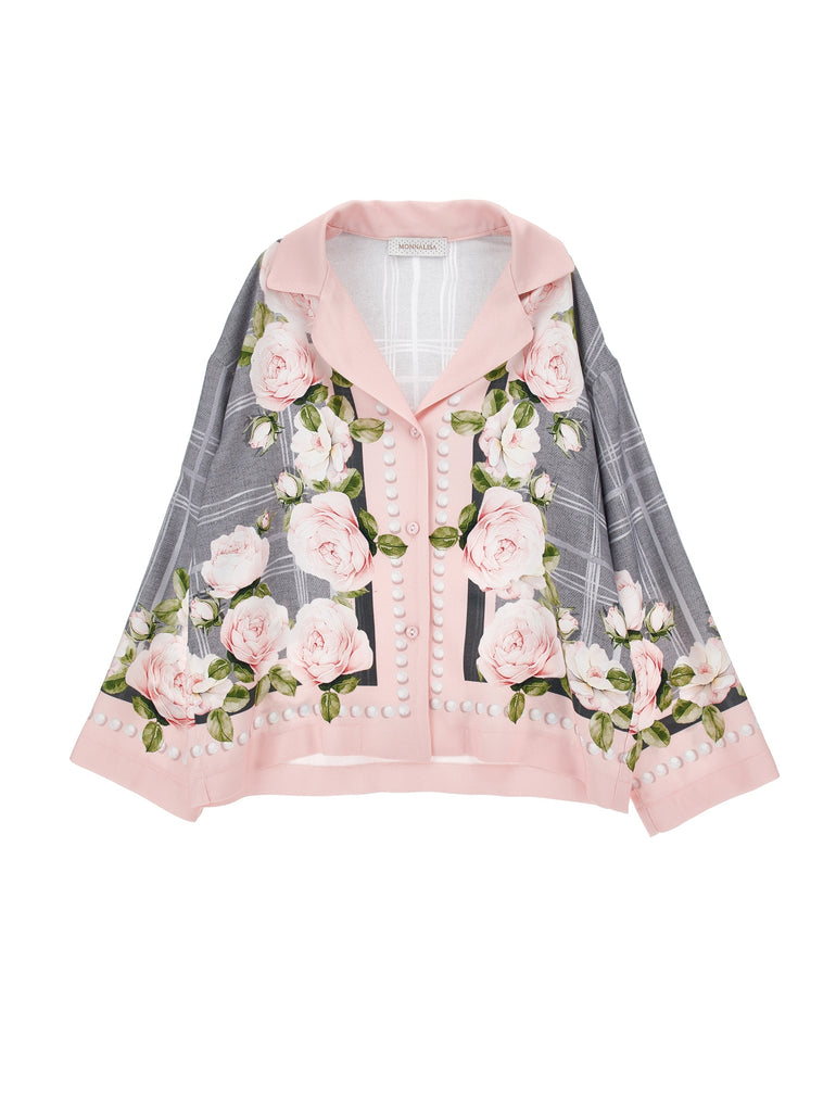MONNALISA FALL 2026 Viscose Twill Blouse Shirt Top with Rose Design