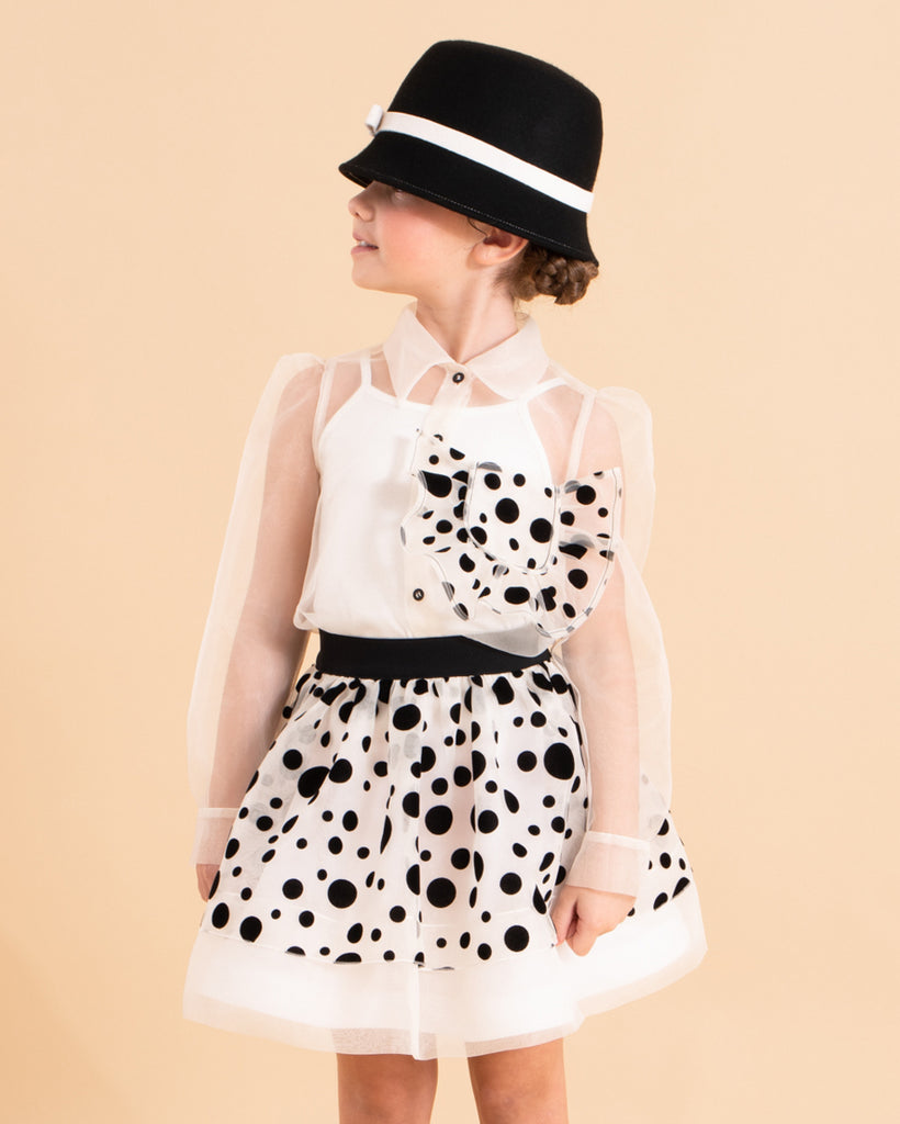 MiMiSol FW24 FLOCK POLKA-DOT TULLE SHIRT Blouse Top