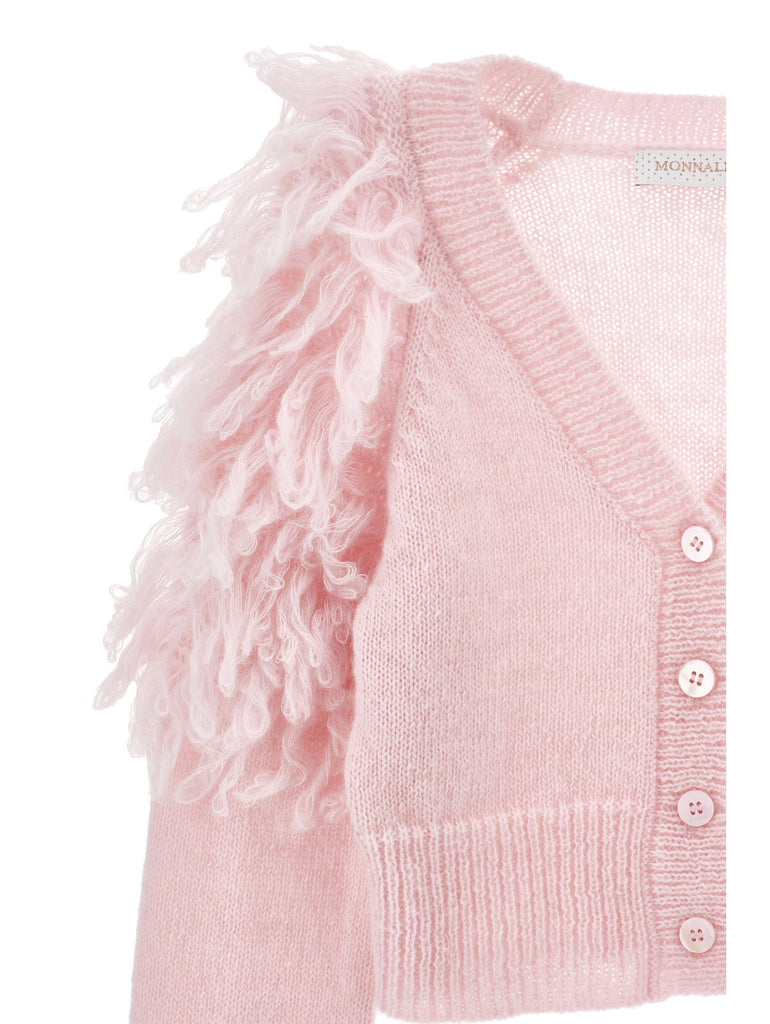 MONNALISA FALL 2026 Fringe Pink Cardigan