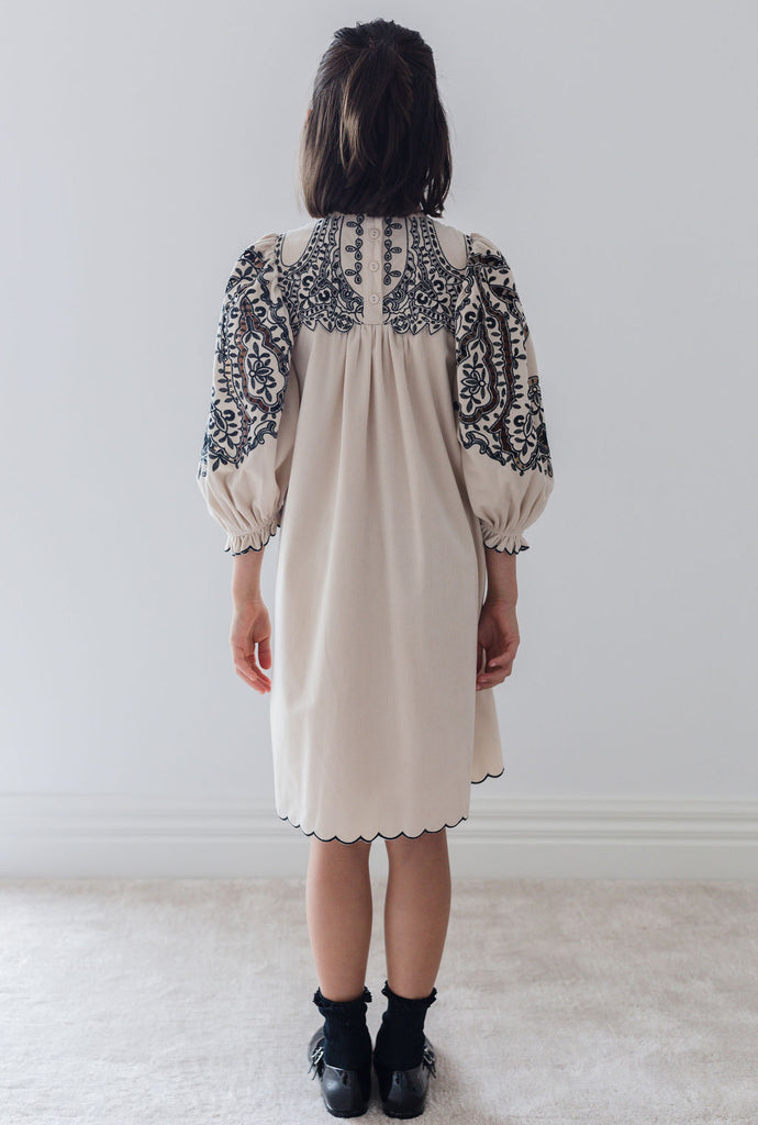 PETITE AMALIE "Fantasque"  Cord Embroidered Cut Out Smock Dress