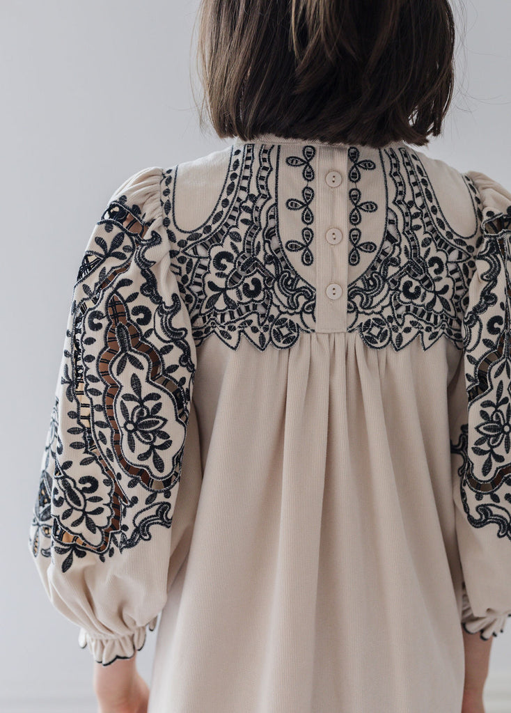 PETITE AMALIE "Fantasque"  Cord Embroidered Cut Out Smock Dress