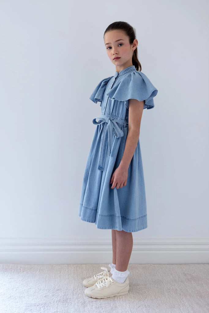 STEPH THE LABEL SS2026 Chambray Flutter Sleeve Shirt Dress