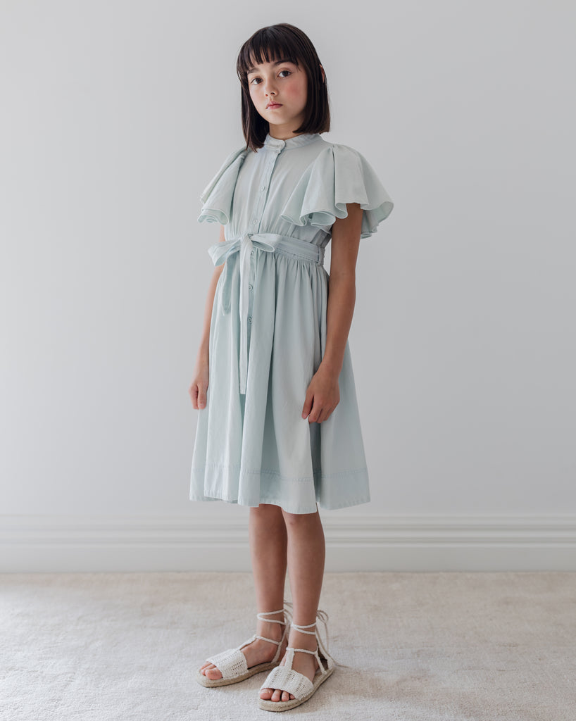 STEPH THE LABEL SS2026 Chambray Flutter Sleeve Shirt Dress
