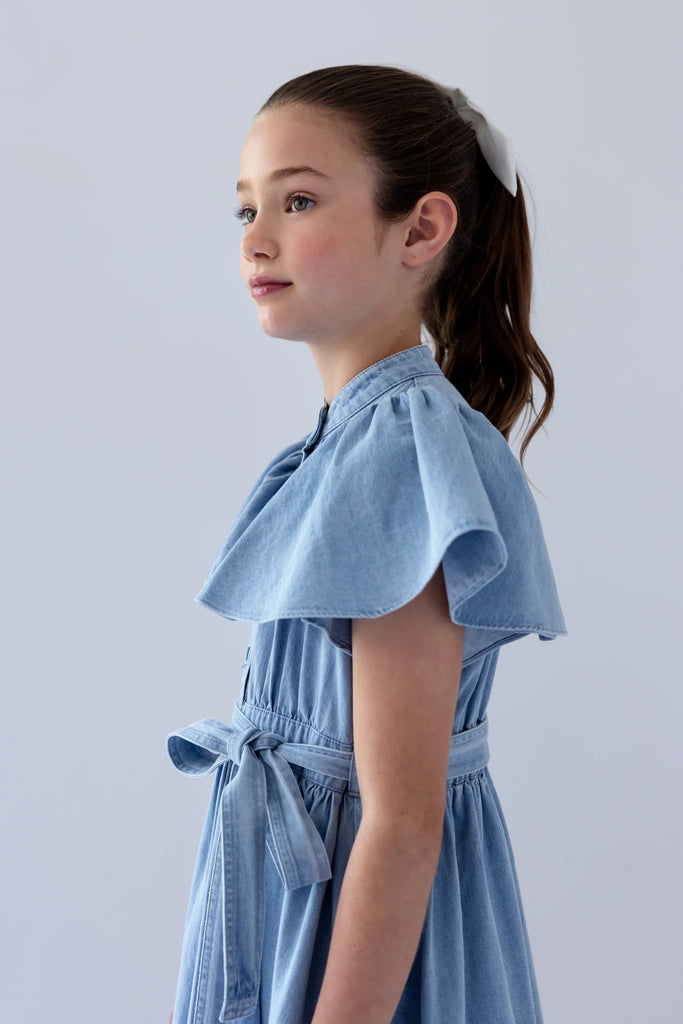 STEPH THE LABEL SS2026 Chambray Flutter Sleeve Shirt Dress