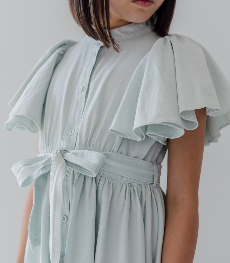STEPH THE LABEL SS2026 Chambray Flutter Sleeve Shirt Dress