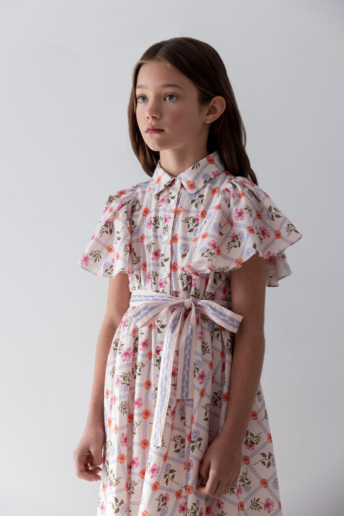 STEPH THE LABEL SS2026 Flower Grid Shirt Dress