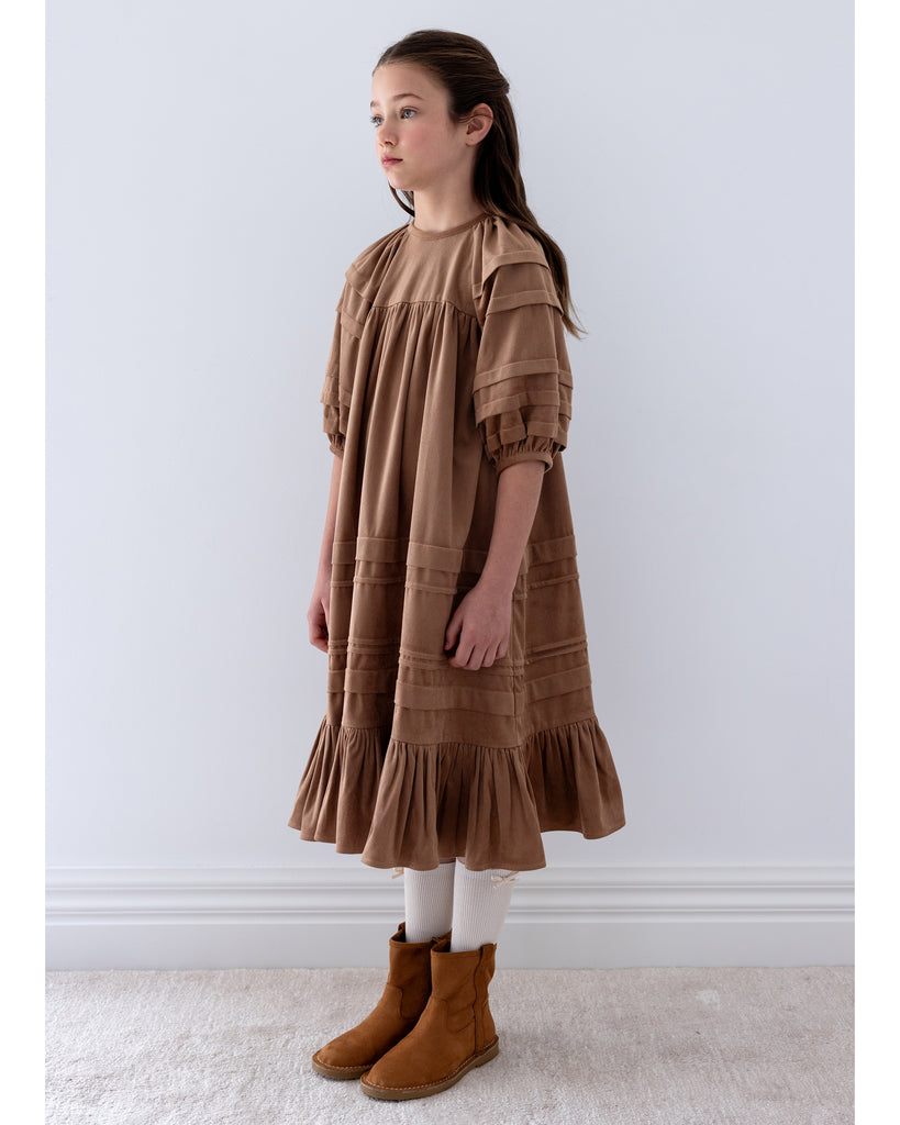 STEPH THE LABEL FALL 2026 Caramel Cord Pleat Dress