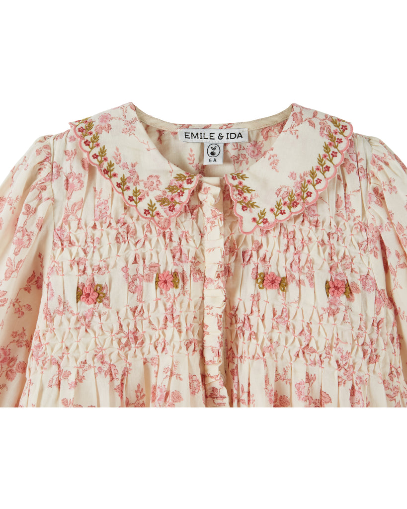EMILE ET IDA FW26 ECRU FLORAL SMOCKED BLOUSE TOP