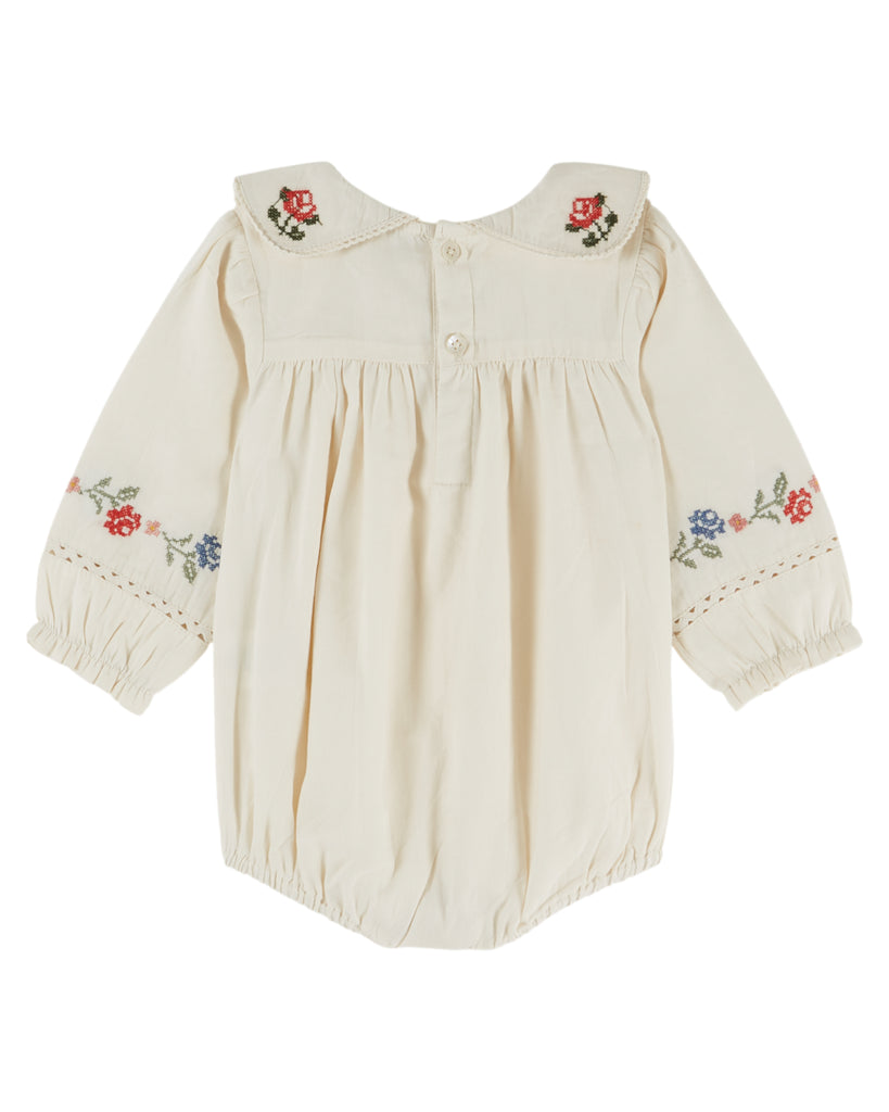 EMILE ET IDA FW26 BEBE CROSS-STITCH PUFFEL ROMPER