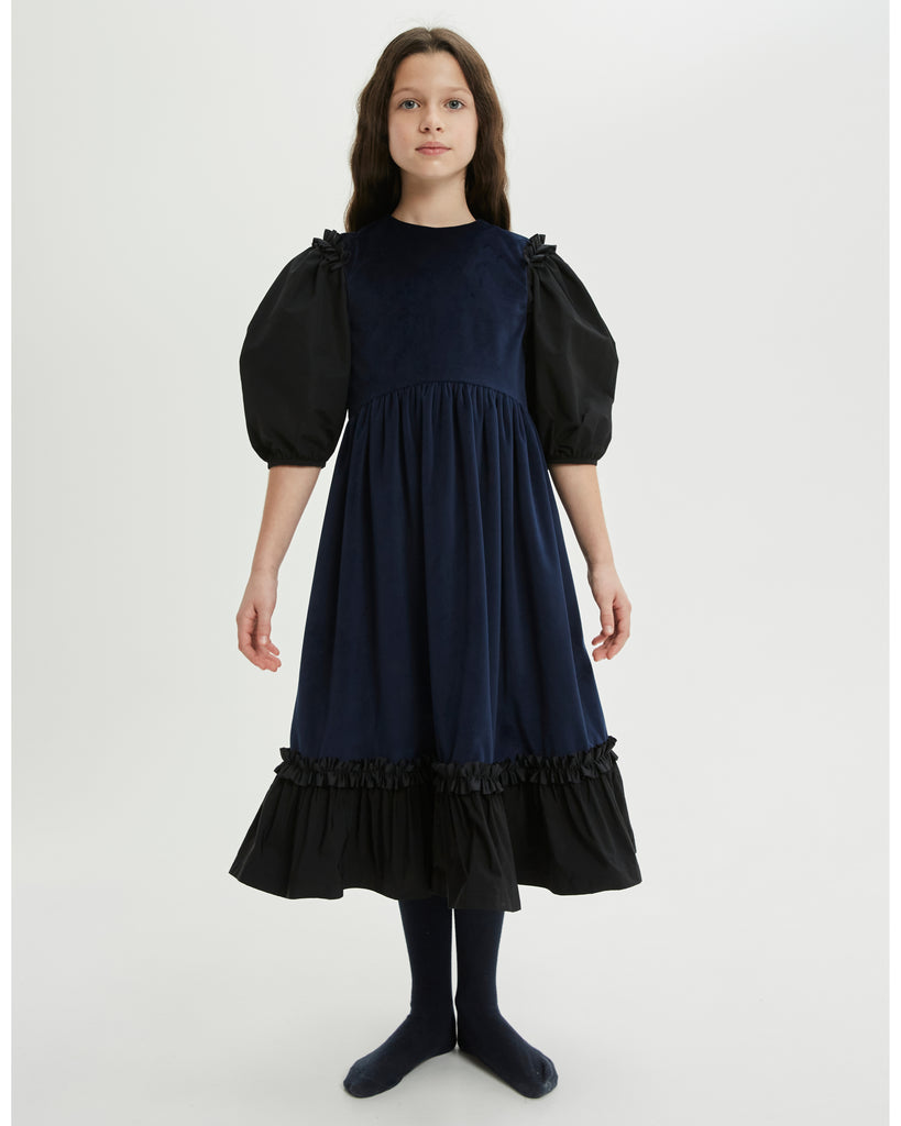 THE MIDDLE DAUGHTER AW24 AT LONG LAST Velvet DRESS in NAVY BLUE